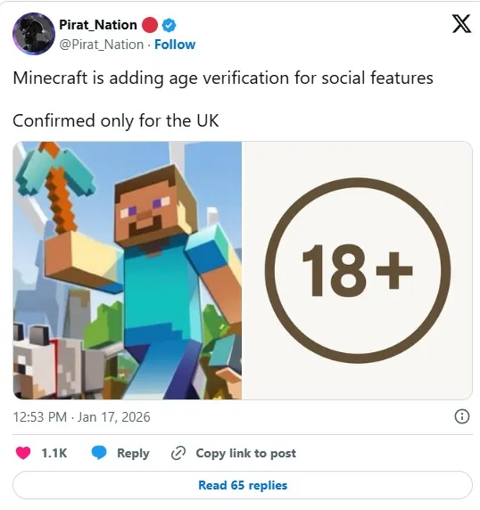 В Minecraft вводят проверку возраста для социальных функций в Великобритании