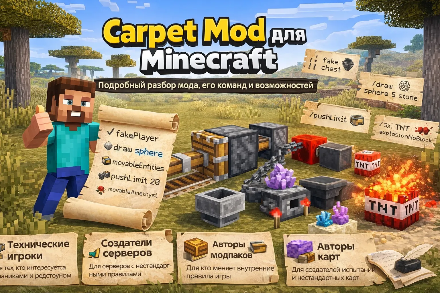 Carpet Mod для Minecraft | разбор мода, его команд и возможностей