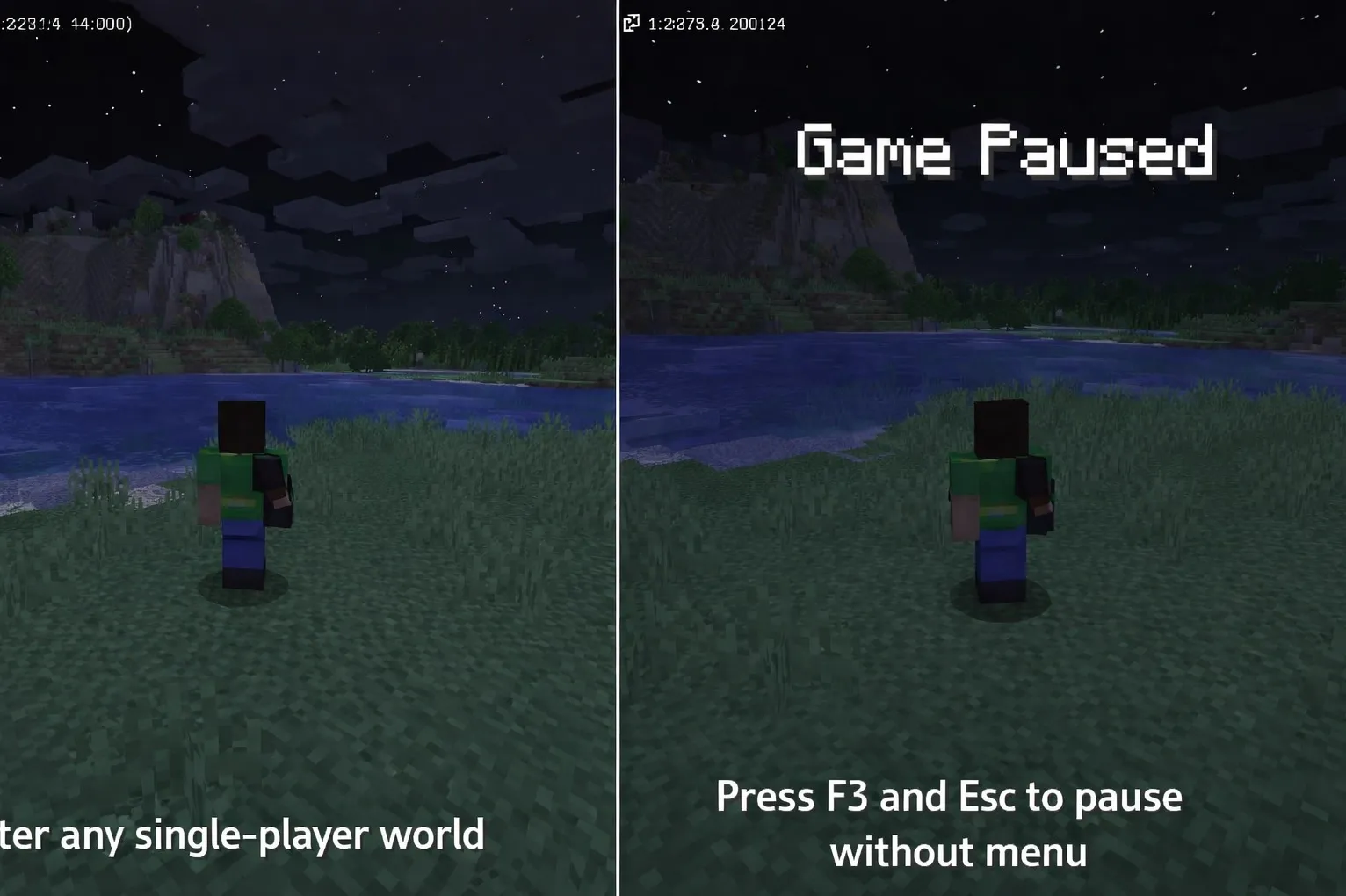 Как поставить Minecraft Java Edition на паузу без интерфейса